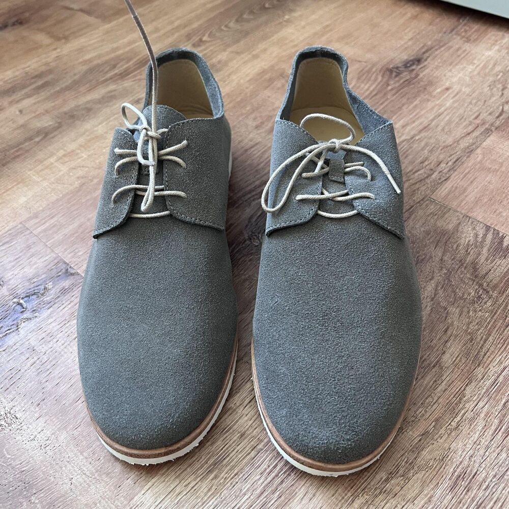 Nisolo Travel Derby Shoes Mens Size 8 Slate Grey Suede Leather Casual Oxford‎